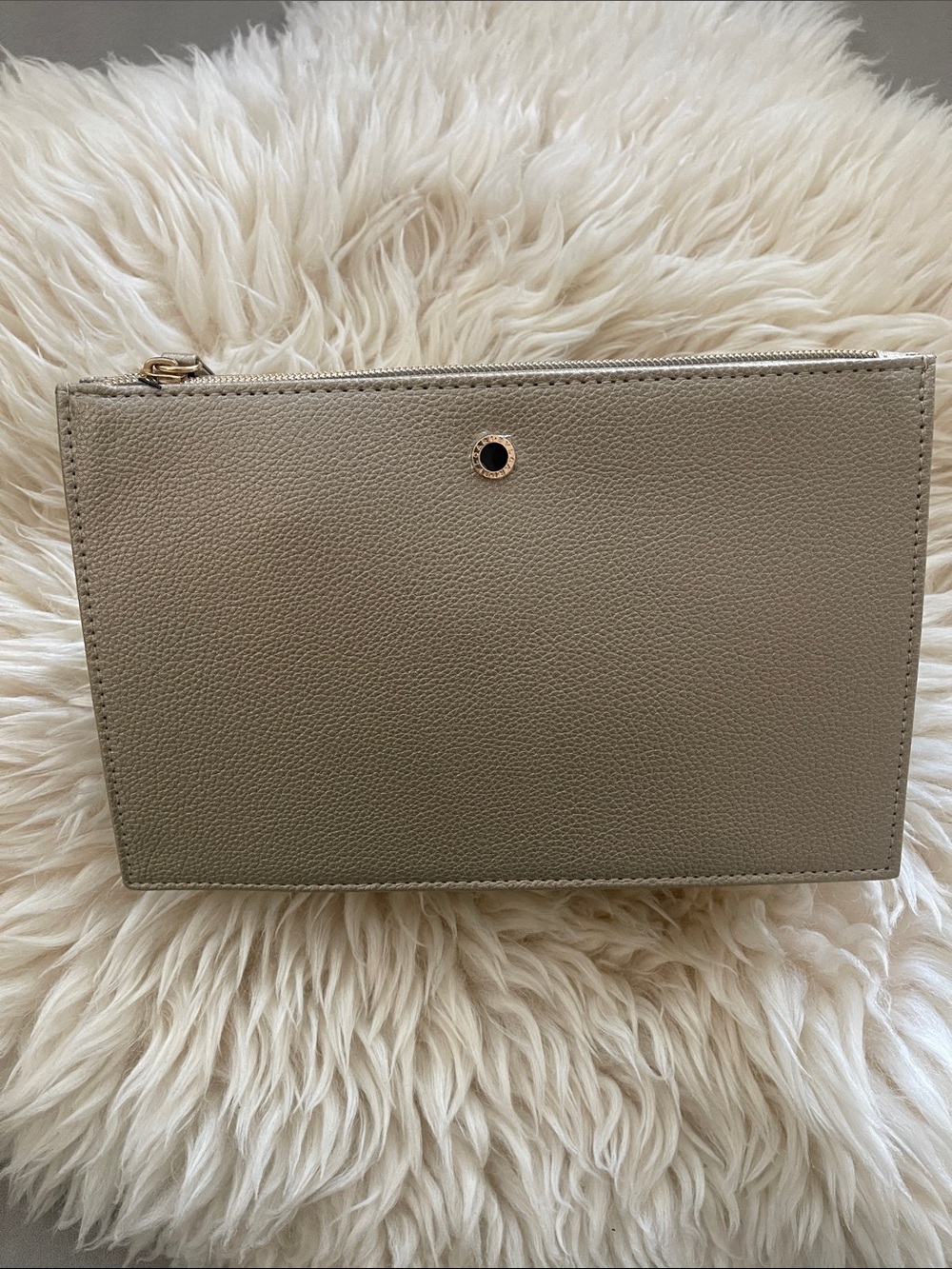 Bvlgari Taupe Pebble Leather Zip Clutch/Amenity Kit with Gold Accent